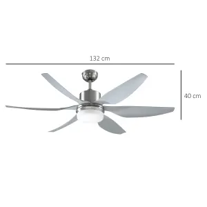 HOMCOM Reversible Ceiling Fan w/ Light, 6 Blades Indoor LED Lighting Fan, Silver