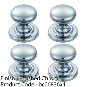 4 PACK - Tiered Mushroom Cupboard Door Knob 32mm Diameter Polished Chrome Cabinet Handle