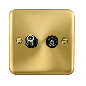 Curved Satin / Brushed Brass Satellite And Isolated Coaxial 1 Gang Socket - Black Trim - SE Home