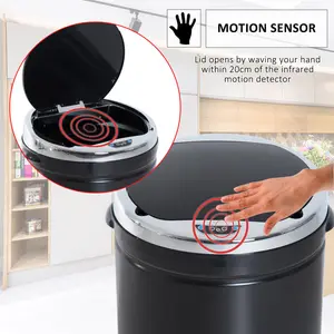 Stainless Steel 50 Litre Motion Sensor Rubbish Bin Black