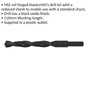 Premium 13.5 x 160mm HSS Blacksmith Drill Bit with Reduced Shank and 110mm Flute Length