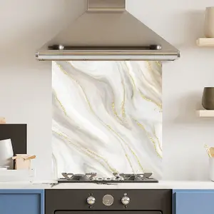 Toughened 6mm Glass Kitchen Splashback 60 x 65cm Elegant Gold Marble - Polished Heat Resistant Back Splash for Cookers Hob