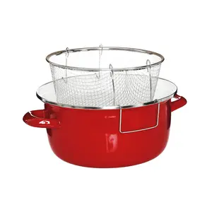 Interiors by Premier Red Enamel Deep Fat Fryer, Removable Basket Deep Fryer, Scratch-Resistant Mini Deep Fryer for Home Frying