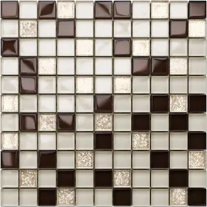 Glass mosaic on mesh for bathroom or kitchen 300mm x 300mm - Bejge Monte Carlo