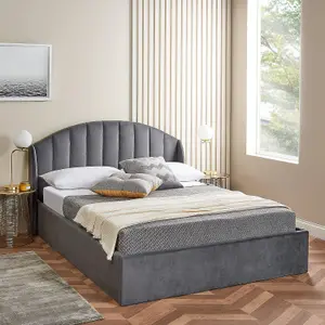 Grey Single Ottoman Bed With Curved Headboard & Wings