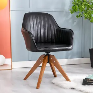 Upholstered Swivel Dining Chair Black PU