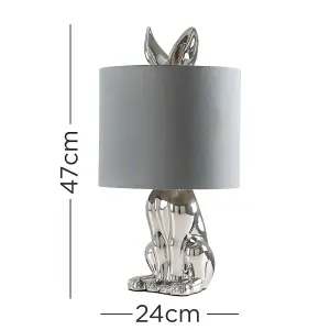 ValueLights Lepus Modern Chrome Ceramic Rabbit/Hare Table Lamp with Grey Shade - Includes 4w LED Bulb 3000K Warm White