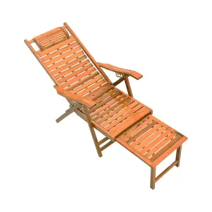 Foldable Adjustable Bamboo Indoor and Outdoor Wooden Rocking Chair Sun Lounge Recliner Chair Brown