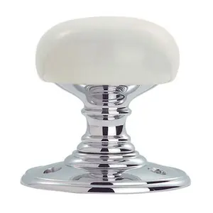 Half Porcelain Mushroom Door Knob - White Porceilain & Polished Chrome