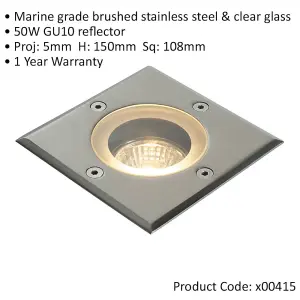 Marine Grade IP65 Square Ground Light - 50W GU10 Reflector - Stainless Steel