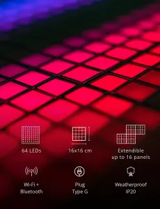 Twinkly Smart Squares Starter Kit App-controlled LED Panels with 64 RGB (16 million colours) Pixels. 1 Master + 5 Extension Tiles