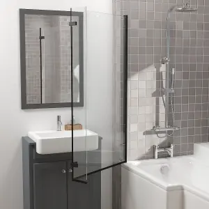 Rinse 810x1400mm Square Bath Shower Screen Bifold 6mm Safety Glass Easy Clean Panel Frameless Pivot Screen Black