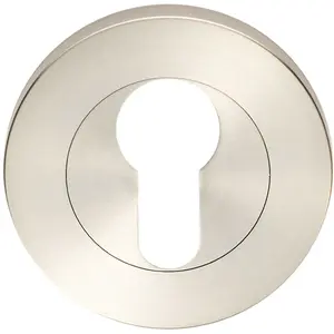 55mm Euro Profile Round Escutcheon 8mm Depth Concealed Fix Satin Steel