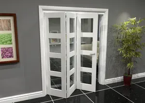 Green & Taylor White Primed Shaker 4 Lite Clear Glass Roomfold Internal Bi-folding Doorset - 1674 x 2060 x 133mm (WxHxT)