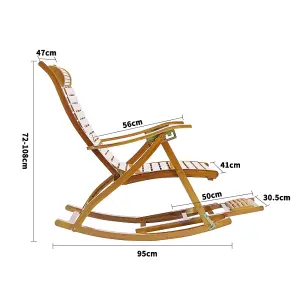 Foldable Adjustable Bamboo Indoor and Outdoor Recliner Chair Sun Lounge Rocking Chair with Retractable Footrest