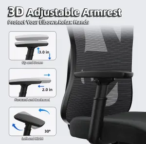 Ergonomic Office Chair with Hanger - Desk Chair with 2D Lumbar Support and 3D Headrest & Armrests-Black