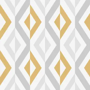 GoodHome Beril Grey & ochre Gold effect Geometric Textured Wallpaper Sample