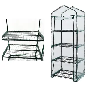 1 x 4 Tier Outdoor Compact Greenhouse With Shelves Roll Up Zip Panel Door & Steel Frame