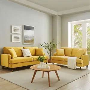 Brigette 2-Seater Mustard Velvet Sofa With Antique Brass Castor Legs - Daals - Sofas