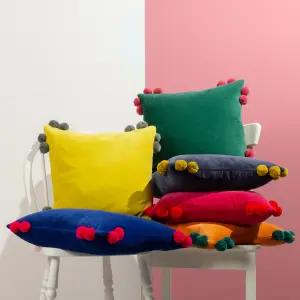 furn. Hoola Pom-Pom Velvet Feather Filled Cushion