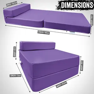 Fold Out Single Z Bed Futon Sofa Chair Mattress - Purple