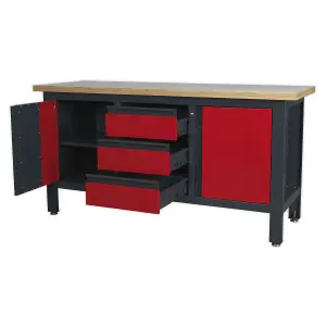 Sealey Work Station With 3 Drawers 2 Cupboards 300kg Capacity Heavy Duty AP1905C