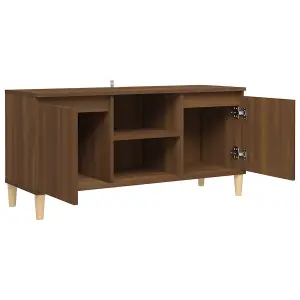 Berkfield TV Cabinet with Solid Wood Legs Brown Oak 103.5x35x50 cm