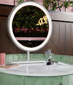 French Riviera Sage Green Velvet Dressing Table with LED Touch Sensor Mirror