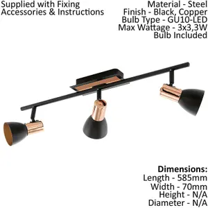 Ceiling Spot Light & 2x Matching Wall Lights Black & Copper Adjustable Shade