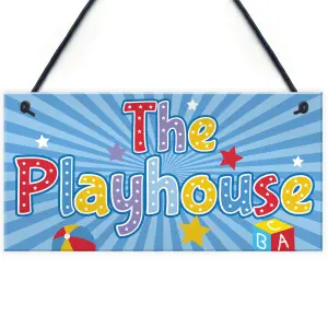 Red Ocean Child's Playhouse Hanging Plaque Gift For Daughter Son Kids Room Playroom Bedroom Girls Boys Door Wall Fun Sign