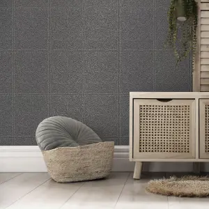 Fine Decor Camden Stitch Charcoal Wallpaper FD42993