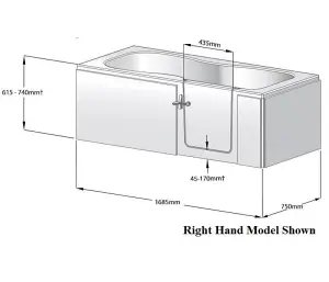 Lisna Waters Bermuda Left Hand Full Length Walk In Bath 1685mm x 750mm