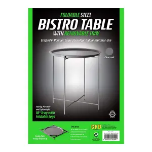 Charcoal STEEL OUTDOOR BISTRO TRAY TABLE ONLY Foldable Removable Tray Top Matt Powder Coated Steel