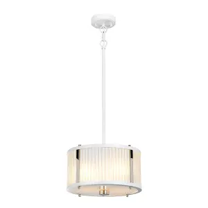 2 Bulb Ceiling Pendant White Satin Painted Highly Polished Nickel LED E27 60W