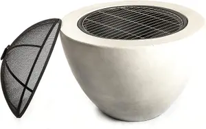 Homeology Fireology DIABLO Contemporary Garden Fire Pit Brazier and Barbecue with Concrete Eco-Stone Finish