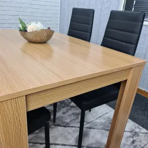 Dining Table and 4 Chairs Oak Effect Wood 4 Black Leather Chairs Dining Room