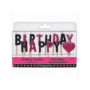 Amscan Fabulous Happy Birthday Pick Candles (Pack of 14) Black/Pink (One Size)