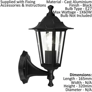 IP44 Outdoor Wall Ceiling Light Black Aluminium Lantern 1 x 60W E27 Bulb Porch Lamp