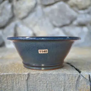 21cm Glazed Bonsai Pot - Round - 21cm x 9cm - Blue