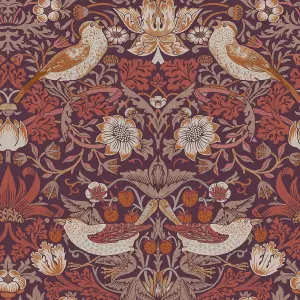 William Morris Gallery Collection Plum Strawberry Thief Smooth Wallpaper