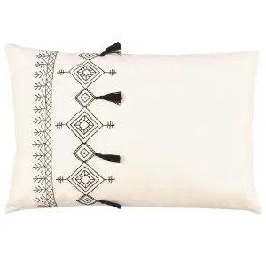 furn. Pritta Embroidered Tasselled Feather Filled Cushion