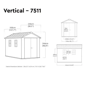 Keter Newton Plus Vertical 11x7.5 ft Apex Grey Plastic 2 door Shed with floor & 2 windows (Base included)