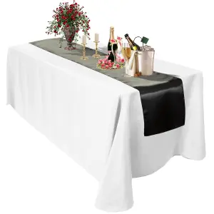 Neel Blue 11x 108 Inch Plain Satin Silk Table Runner, Black