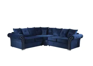 Mellows Plush Velvet Blue Corner Sofa Scatterback 2c2