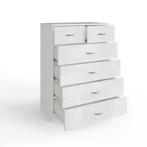 White Gloss 6 Drawer 4+2 Chest Of Drawers Bedroom Furniture