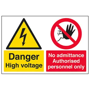 HIGH VOLTAGE/NO ADMITTANCE Electrical Safety Sign Plastic 300x200mm