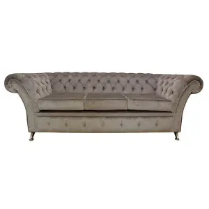 Chesterfield 3 Seater Sofa Settee Perla Illusions Grey Fabric In Balmoral Style