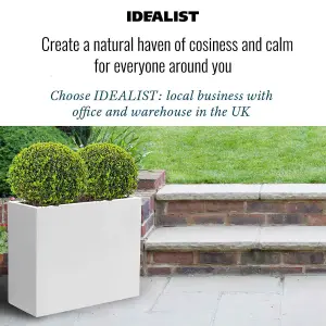 Set of 2 IDEALIST™ 50cm Garden Trough, White Reinforced Stone Rectangular Planters, Outdoor Plant Pots L50 W20 H40 cm, 40L