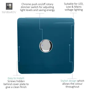 Trendi Switch 1 Gang 1 or 2 way 150w Rotary LED Dimmer Light Switch in Midnight Blue