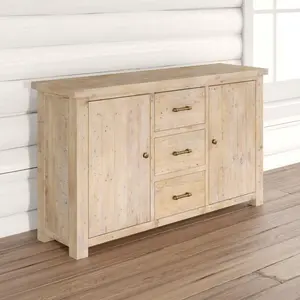 Almerton Large Sideboard 2 Door 3 Drawer – Solid Reclaimed Natural Pine. Fully Assembled.